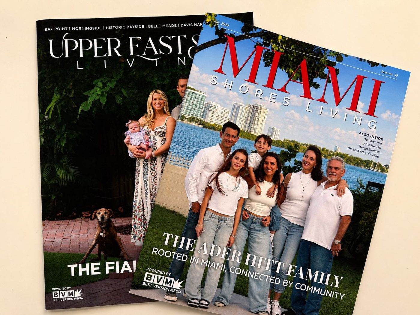 July 2026 covers of Upper Eastside Living and Miami Shores Living magazines
