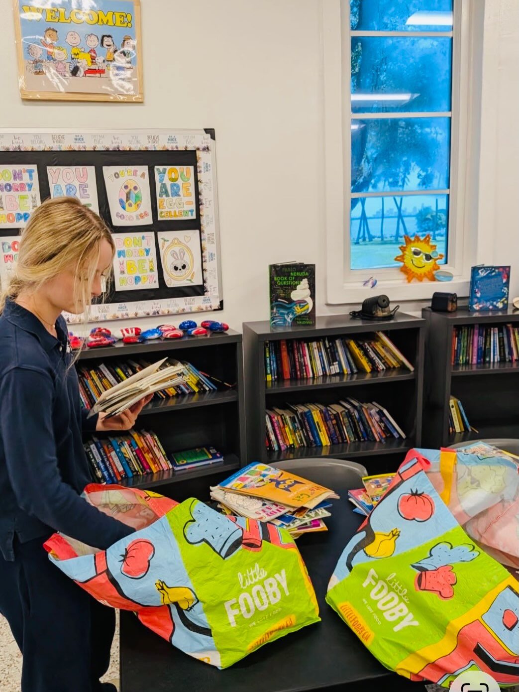 New bookshelves filled with books at Legion Park Community Center